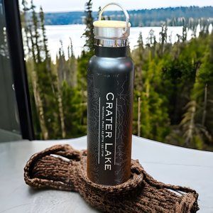 Maps Jade Design Canteen Crater Lake 20oz stainless Tumbler Canteen Bamboo Top